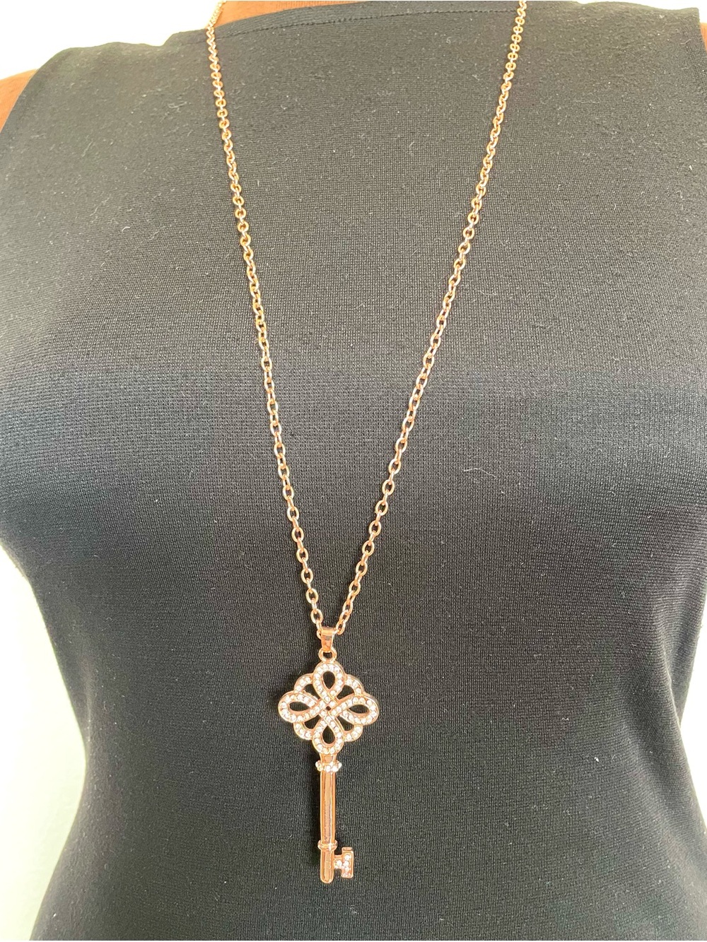 Charlie Paige Rose Gold Key Pendant Necklace with Crystal Accents